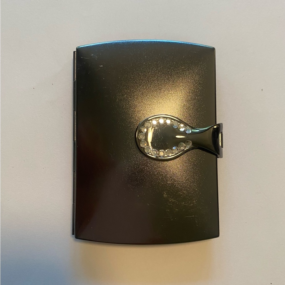 Gray Compact Mirror with Rhinestone Detail